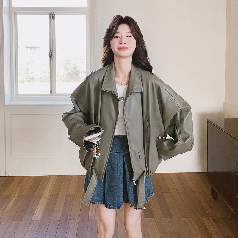 高级感朋克风立领皮衣外套女2025春季新款复古时髦宽松洋气机车服