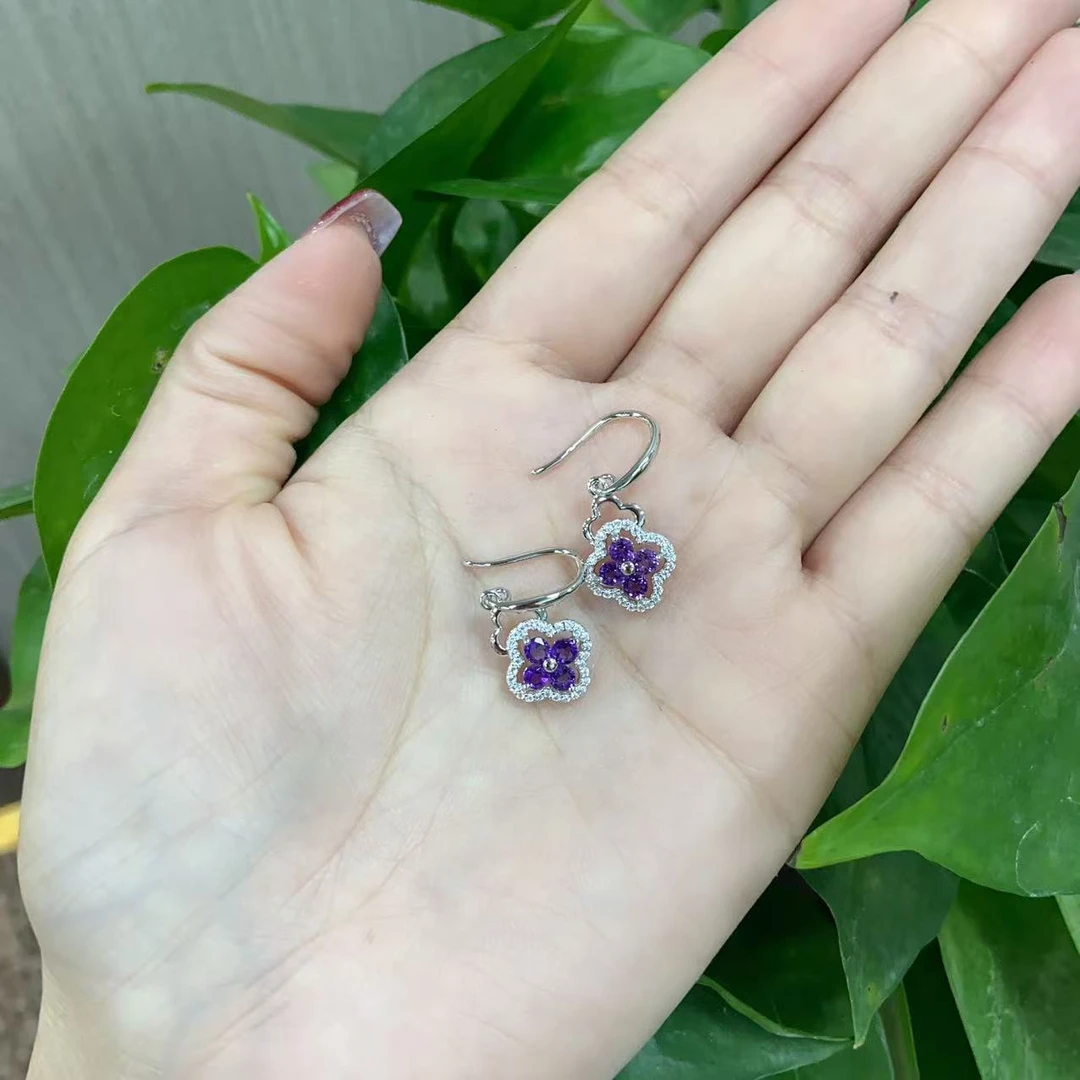 2408112172 BB 紫水晶s925四叶草耳饰 ER2798 （多样发一）
