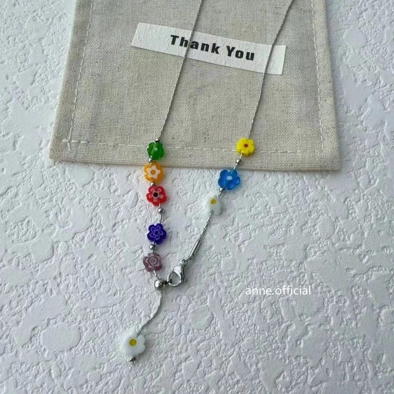 钛钢项链 【X339】夏日多巴胺琉璃花朵项链可调节不掉色项链