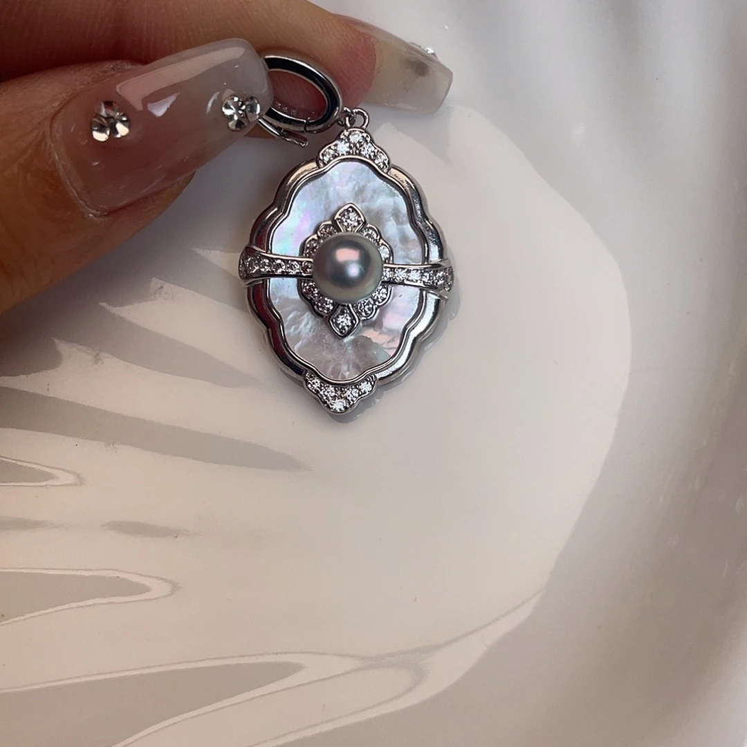 海水珍珠银S925镶嵌吊坠(不含链)