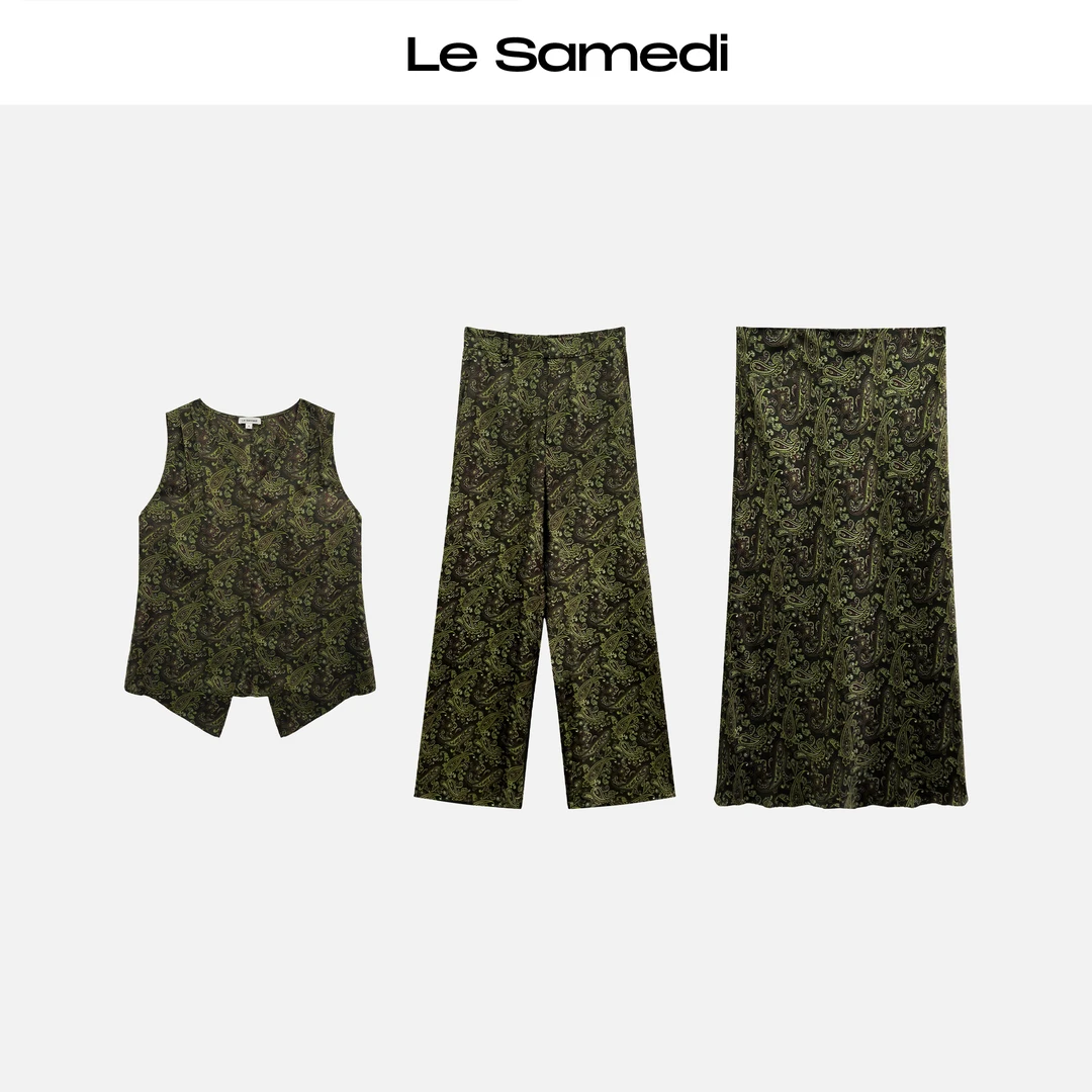 Le Samedi【西西里晚风】真丝印花波嬉风V领背心/半裙/直筒裤