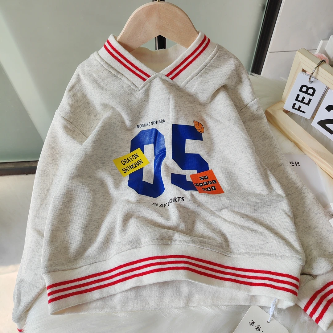 横机领卫衣百搭女套头男童纯棉卫衣女童上衣韩版休闲风