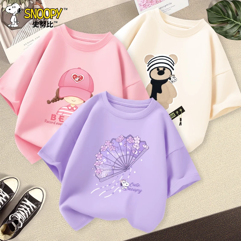 史努比儿童短袖t恤夏季2025新款洋气女大童薄款半袖女童夏装上衣