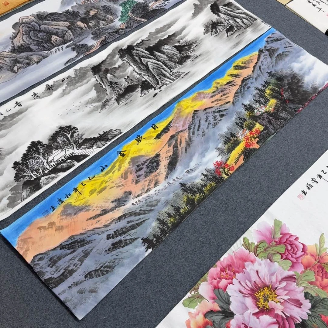 国画四尺对开35X140纯手绘作品