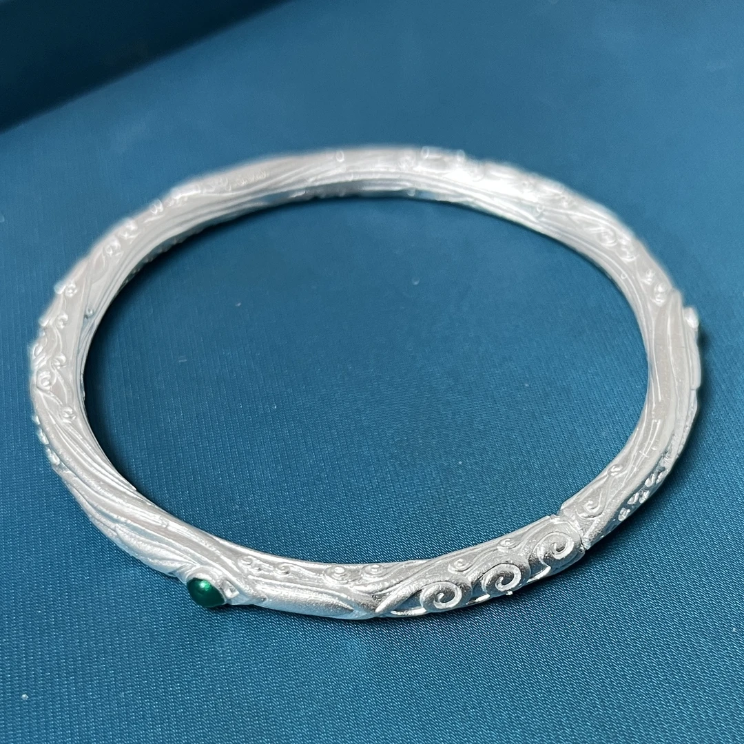 足银手镯 翠韵云纹银手镯时尚复古古风纯手工经典民族风（礼品）