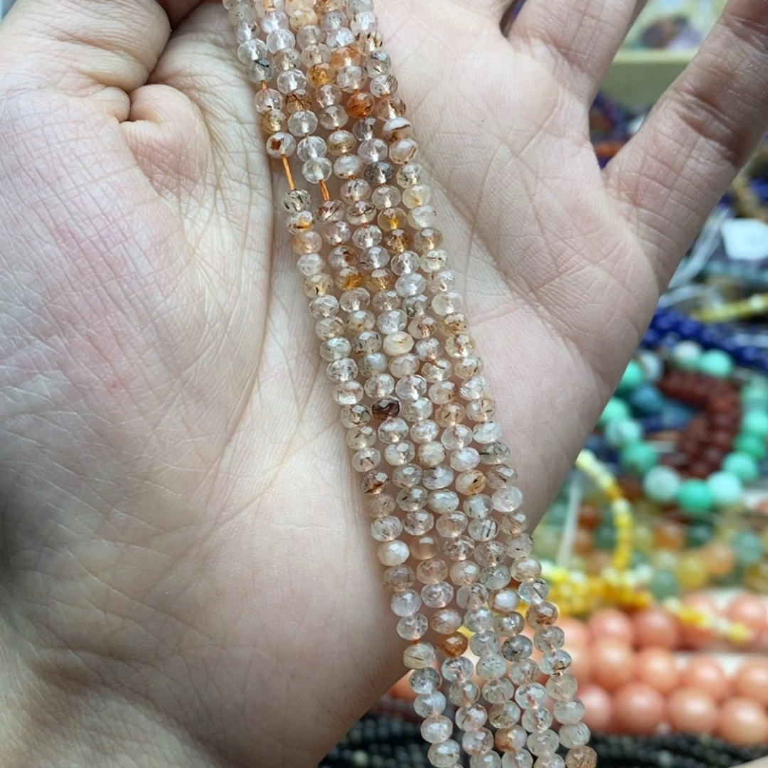 玛瑙/玉髓未镶嵌珠宝半成品一条天然4mm铜发晶切面隔片