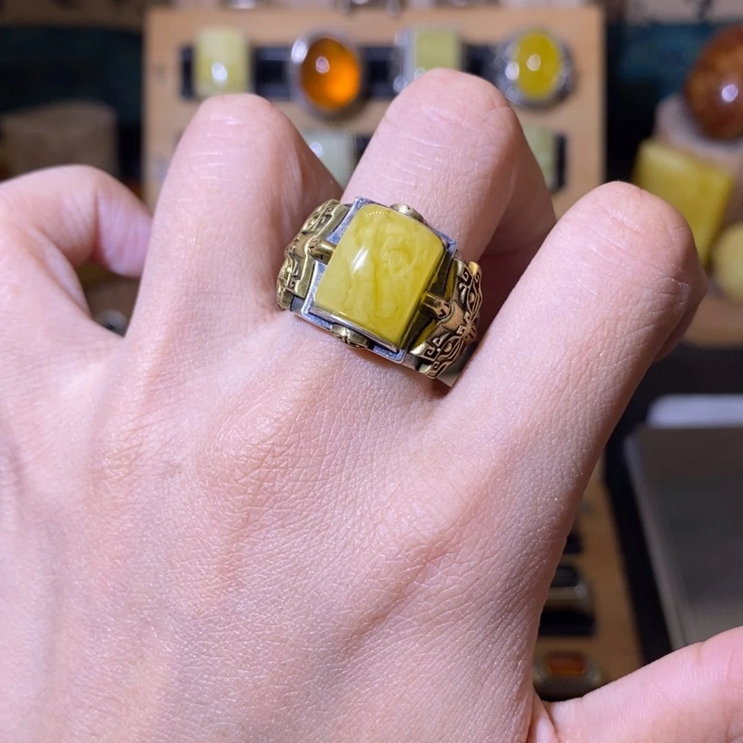 蜜蜡银S925镶嵌戒指遥****7