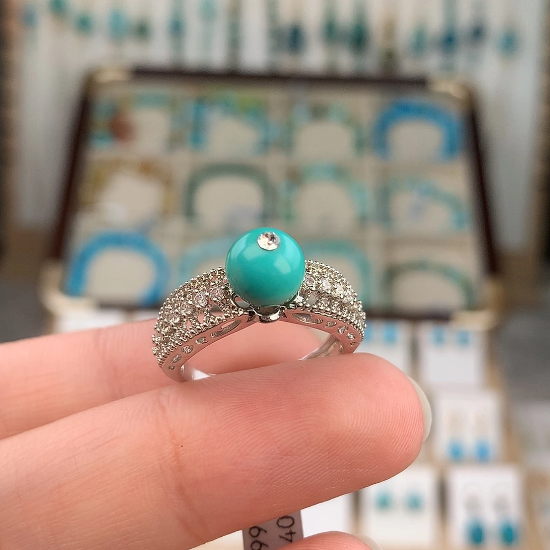 绿松石银S925镶嵌戒指