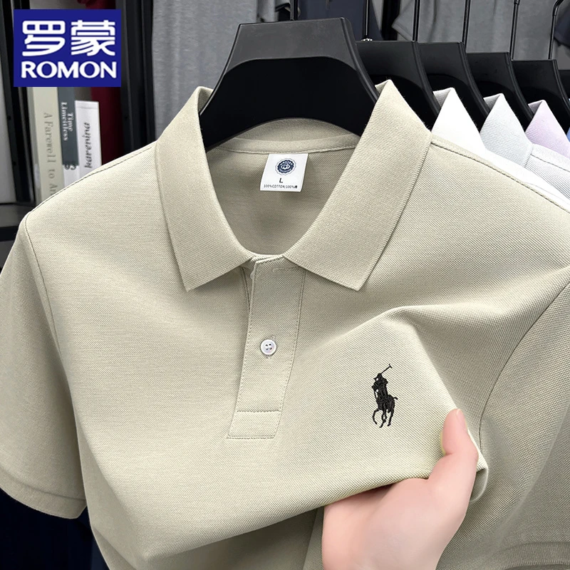 【100%纯棉】罗蒙夏季男士纯色短袖T恤休闲商务凉感透气薄款polo衫