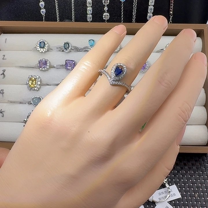 蓝宝石戒指银S925镶嵌