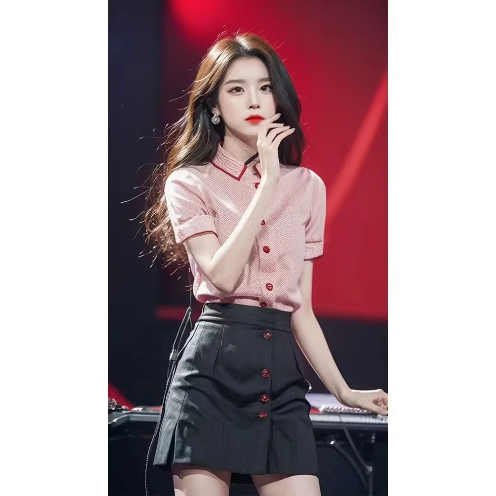 甜美小个子气质粉色上衣短裙少女风两件套显瘦减龄时髦套装女夏季