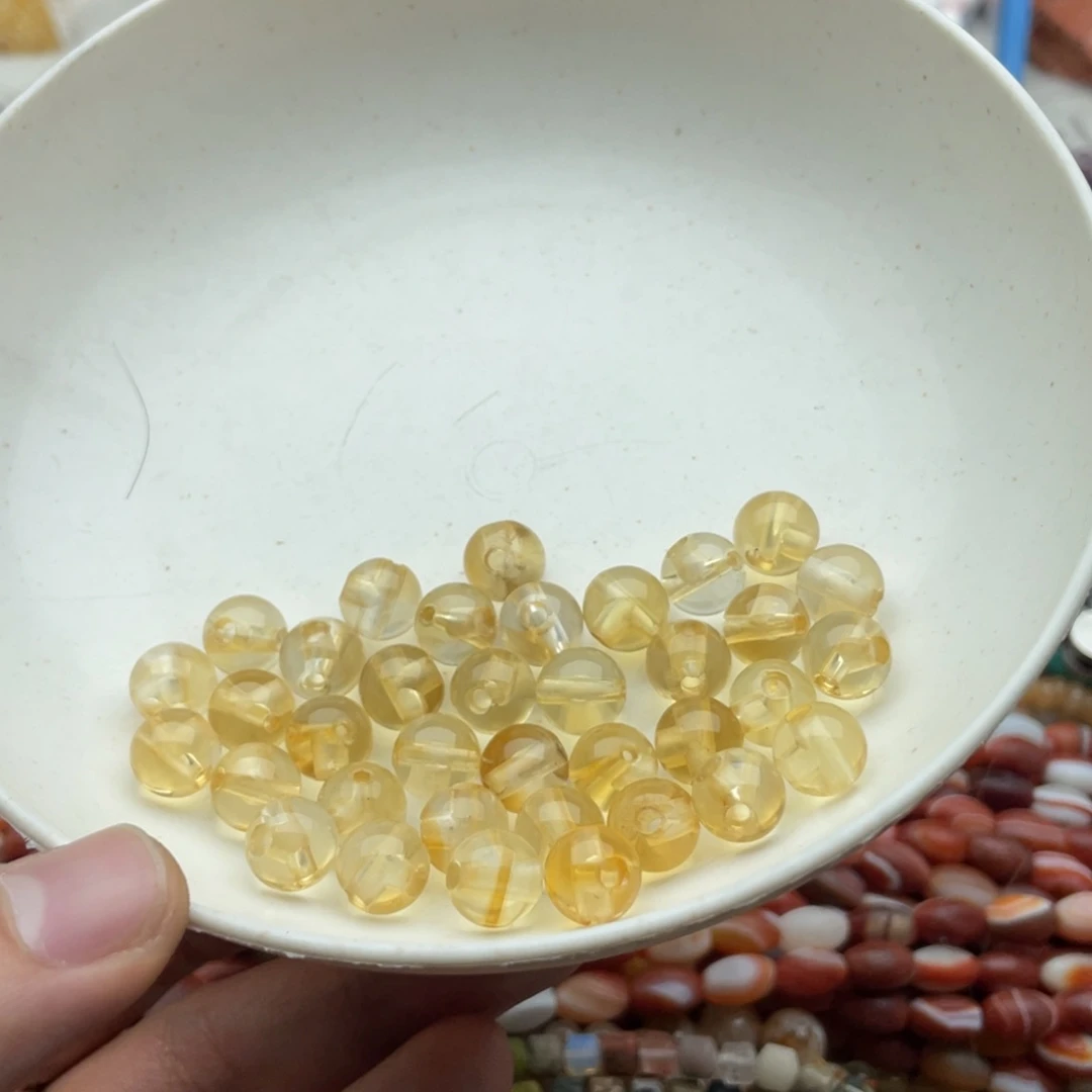 玛瑙/玉髓珠宝半成品未镶嵌6个装9mm+黄水晶三通圆珠