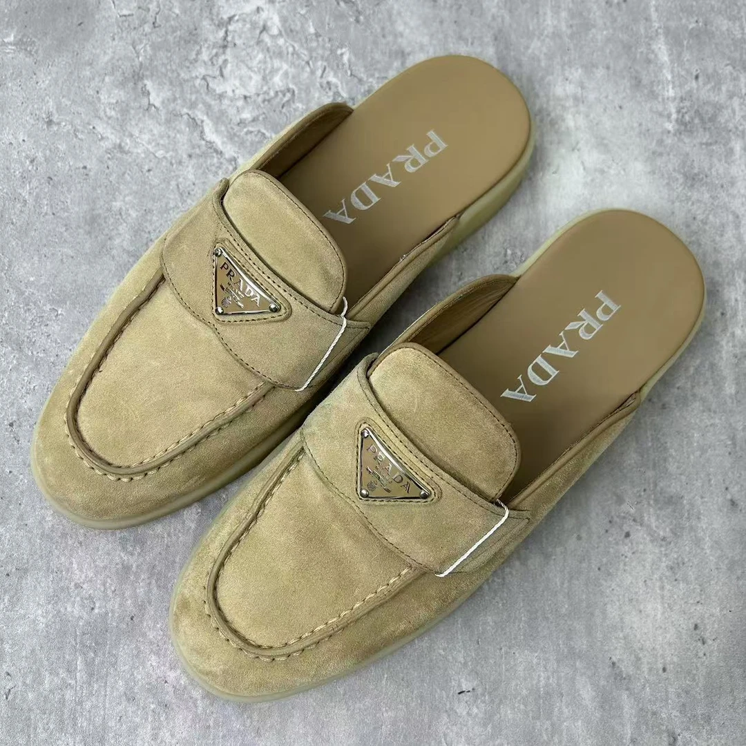 95新 Prada/普拉达 36码/仔仔女鞋/浅黄色倒三角包头半拖xxs1292