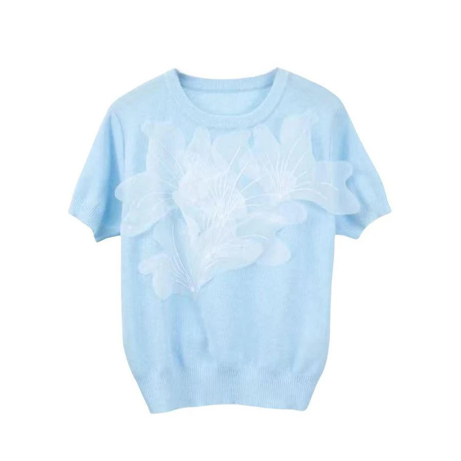 VAZSLVE/原创设计 高级感时髦雅致立体花瓣短袖针织衫上衣msl109