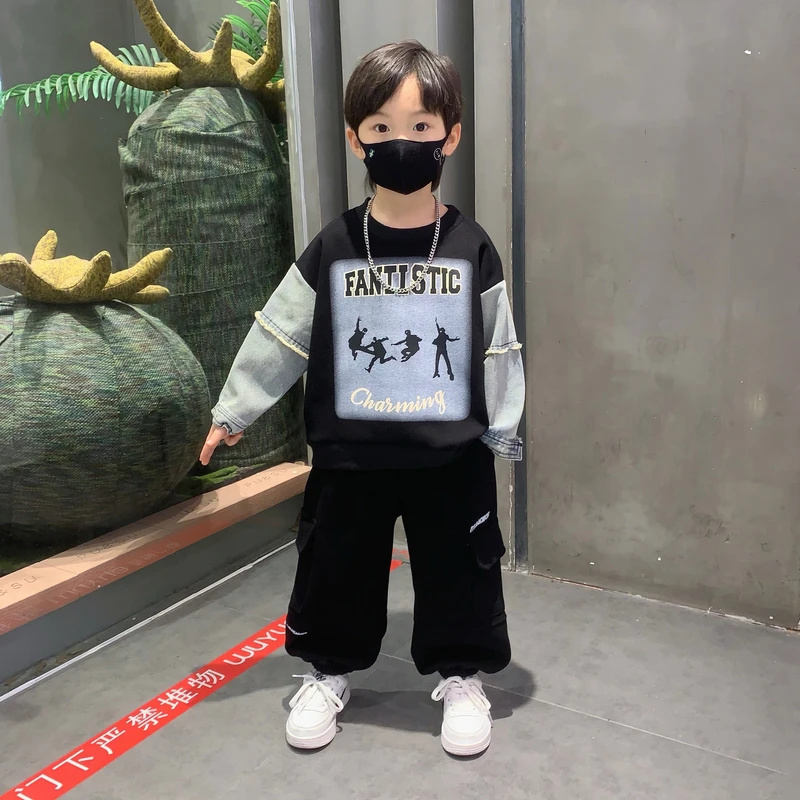 男童卫衣套装秋装帅气儿童时髦运动两件套宝宝春秋款洋气拼色衣服