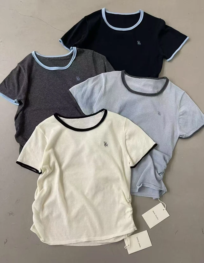 温柔瑶-MEET#韩系撞色百搭圆领短袖T550