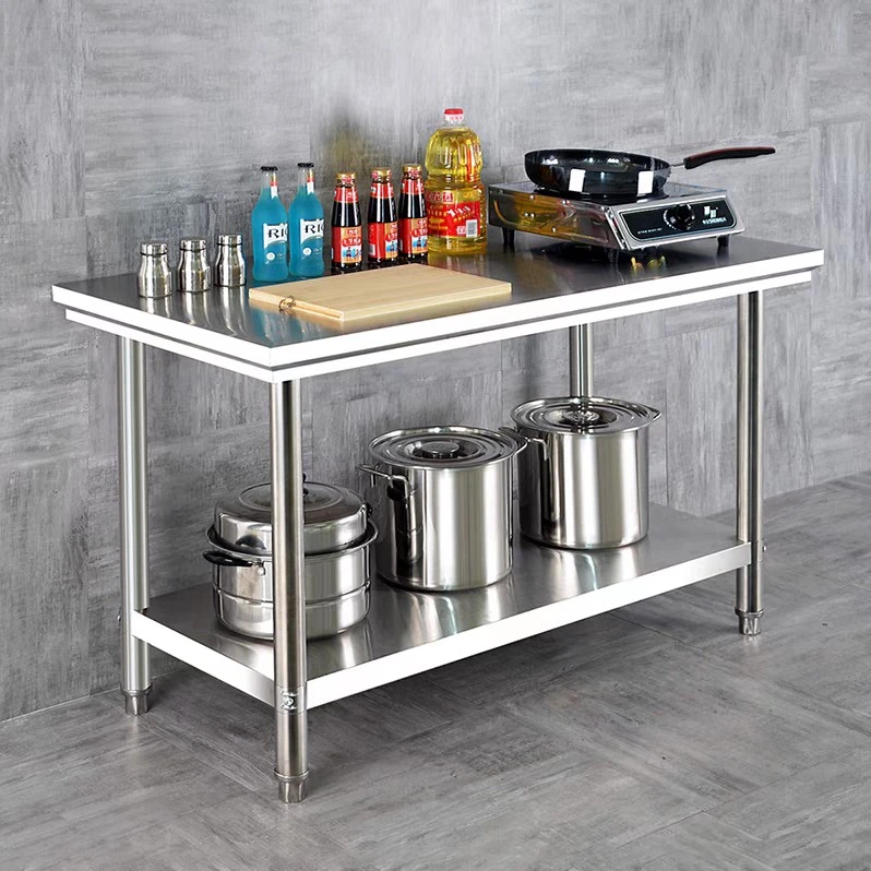 加厚包木板双层不锈钢工作台适用于饭店厨房操作台置物架打荷包装