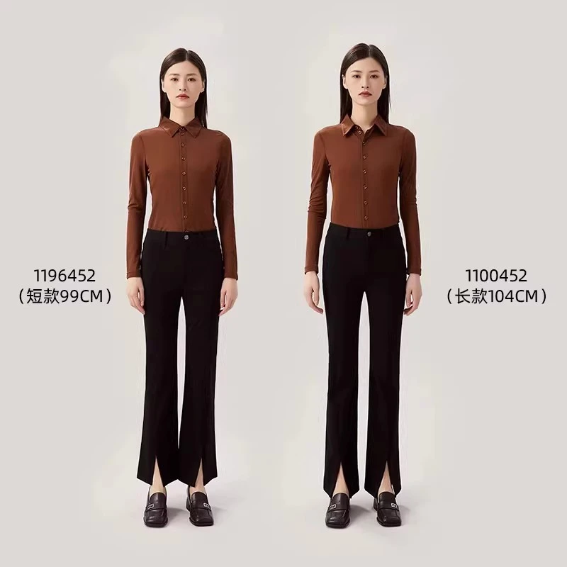 【商场同款】春秋高腰显瘦提臀微喇超模开叉休闲裤黑色1100452秋冬