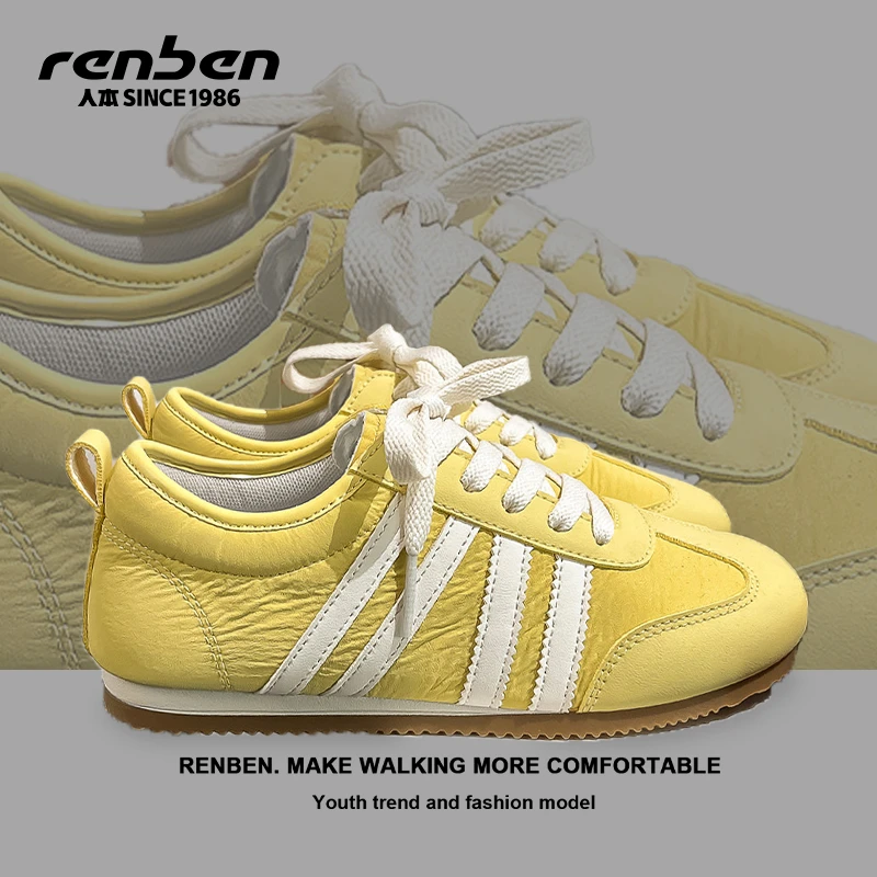 人本体育旗舰店2025新品软底软面穿上超舒服ins平底休闲鞋复古潮