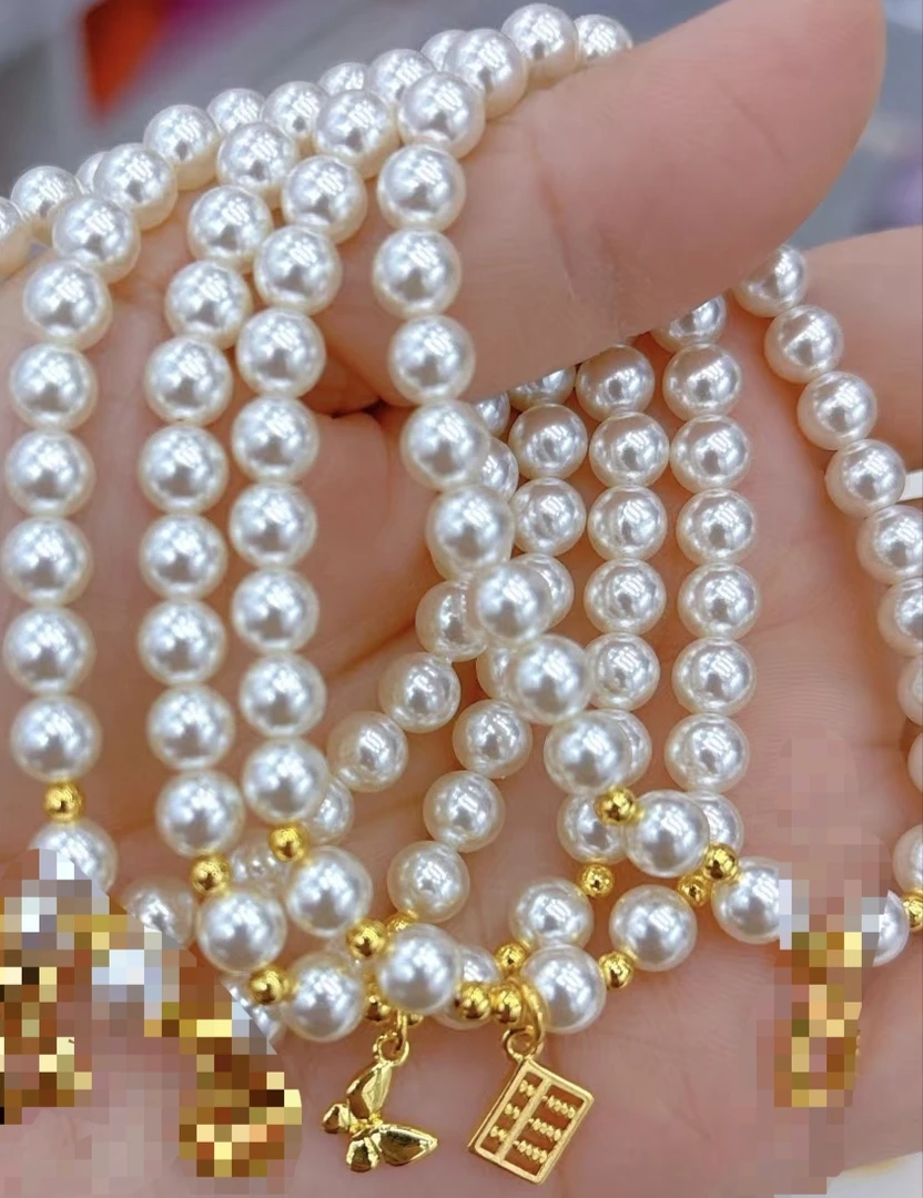 铁合金手链 极简风金色精美珍珠手工锁/日韩精致简约可调长短！