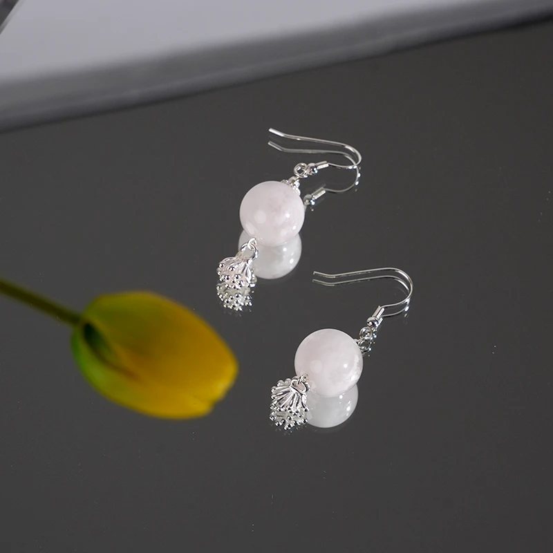 5185-8气质时尚白色圆珠耳环白雪花耳饰（天然珠宝多样性发其一）