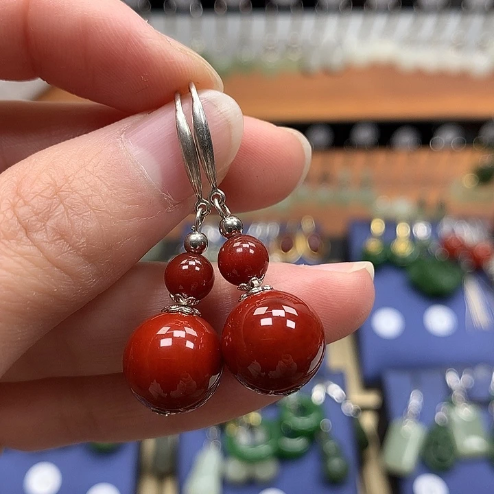 玛瑙/玉髓银S925镶嵌耳环12左右