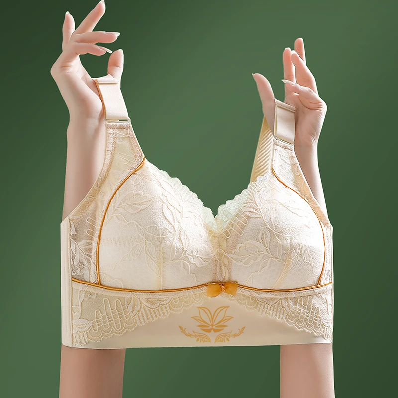 大胸显小文胸防下垂无钢圈舒适收副乳显瘦本命年大红色调整型内衣