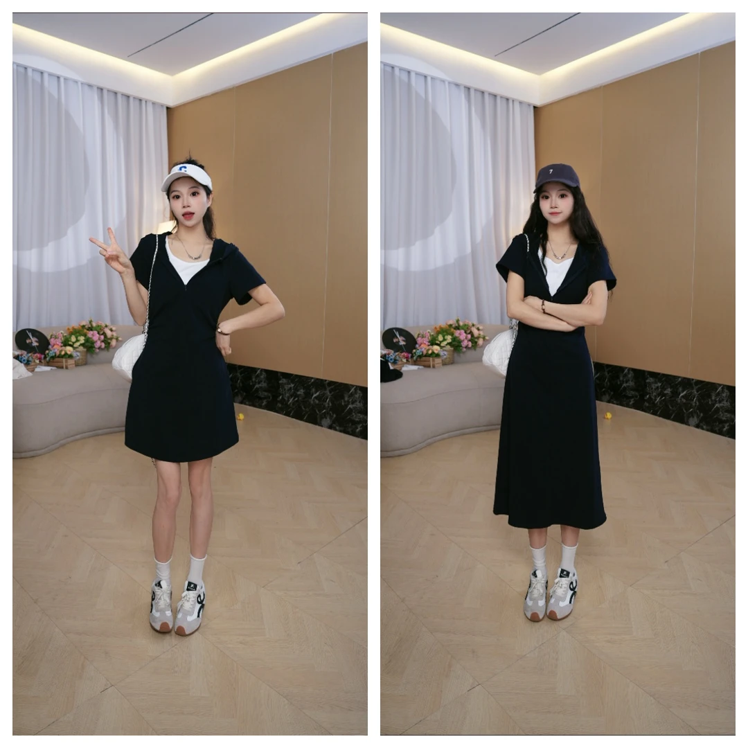 JOANOF 夏季新款连帽针织长裙气质百搭显瘦通勤V领连衣裙K25W0050