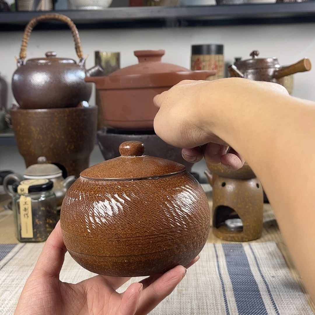 壶紫砂粗陶实用茶叶罐