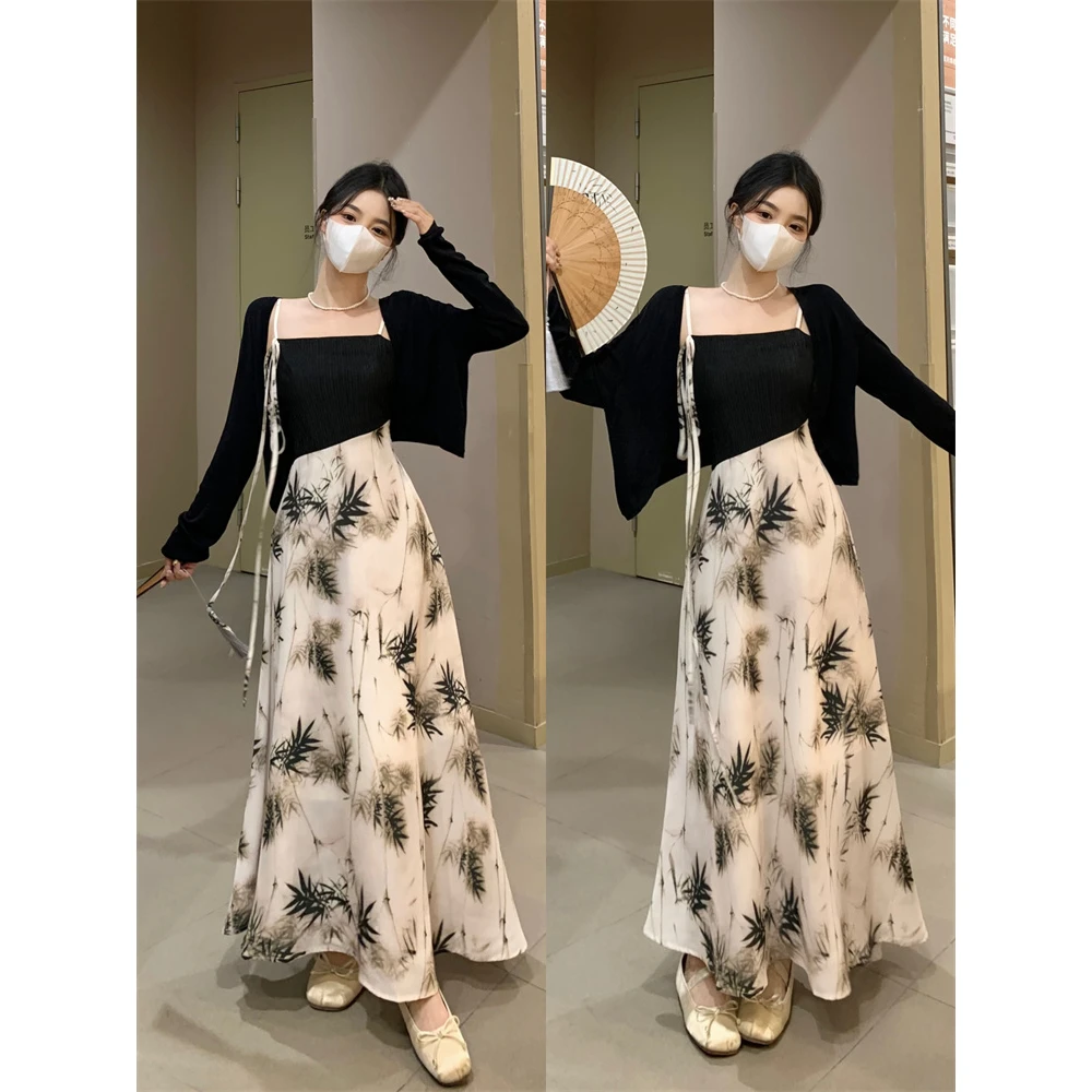 2025早春大码女装中国风长款吊带连衣裙胖MM中式气质长裙子