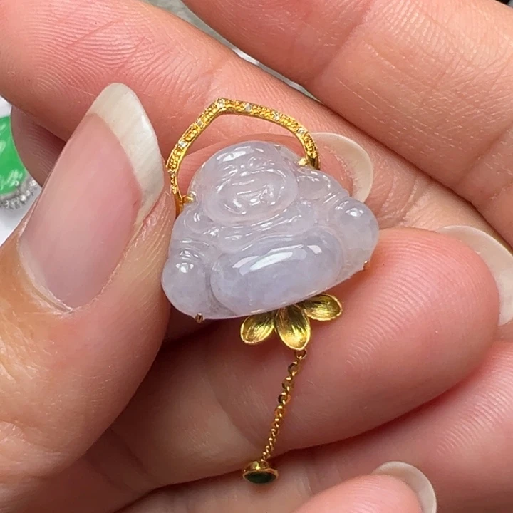 翡翠18K金镶嵌颈饰佛公吊坠