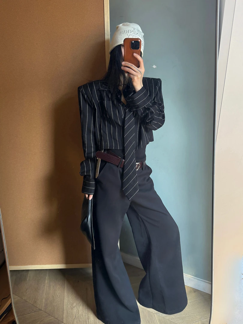 KAFU 欧货条纹领带酷飒极致衬衫