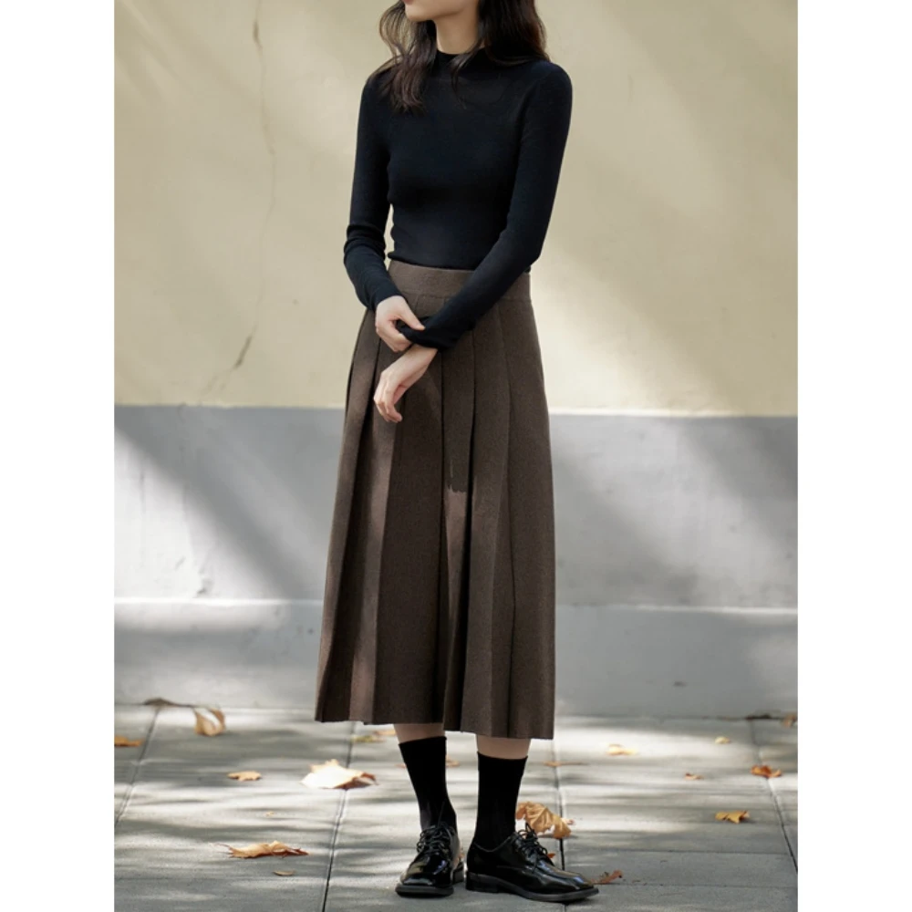 美爆了！墙裂推荐！复古高腰灰色针织百褶裙半身裙女秋冬季压褶长裙