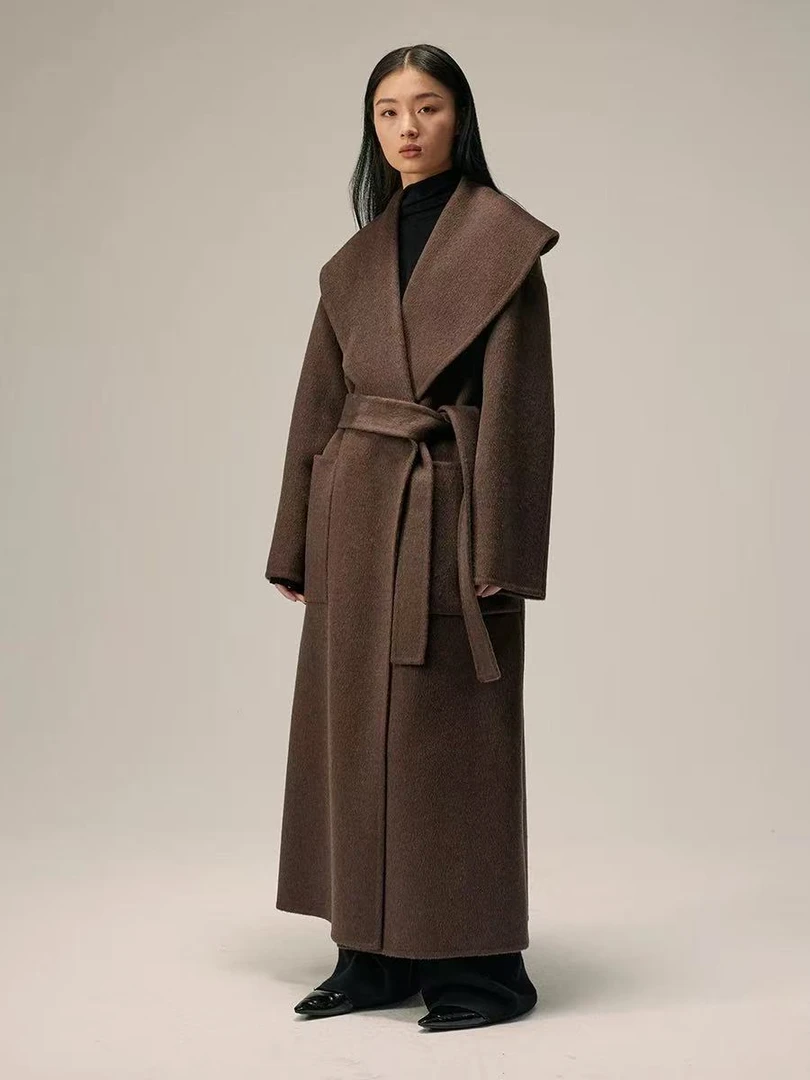 翻领呢大衣女驼色毛呢外套经典温暖双面大衣秋冬女装