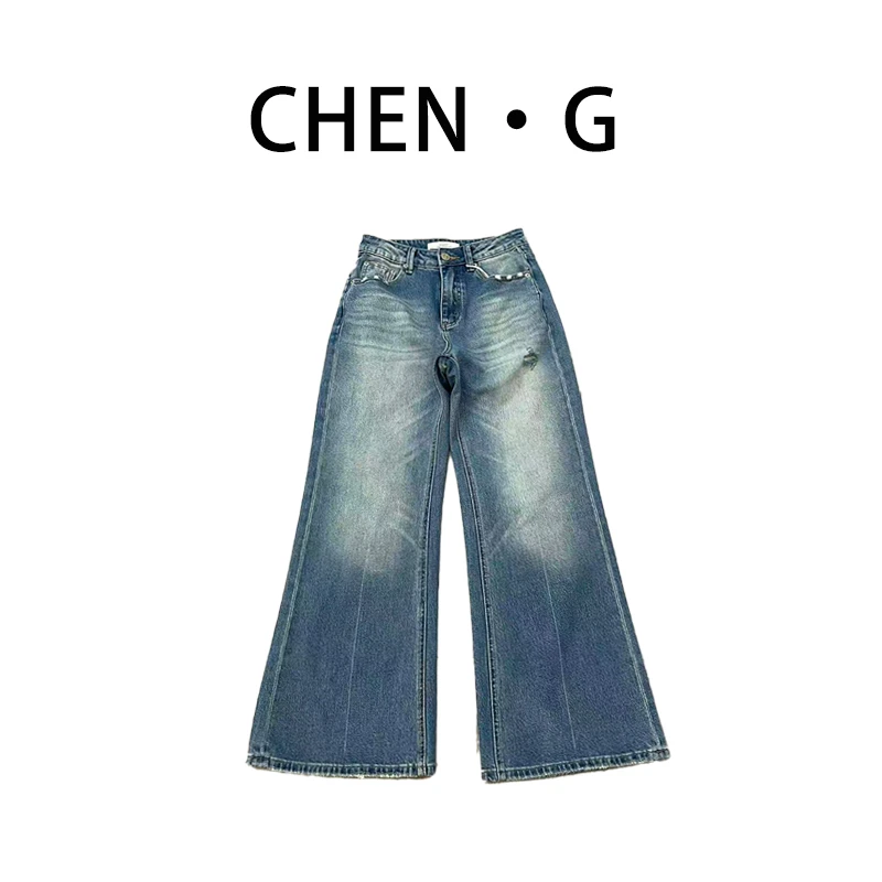 LT·超模·26春气质百搭窄版小微喇中高腰磨破洗水喇叭牛仔裤88835Z