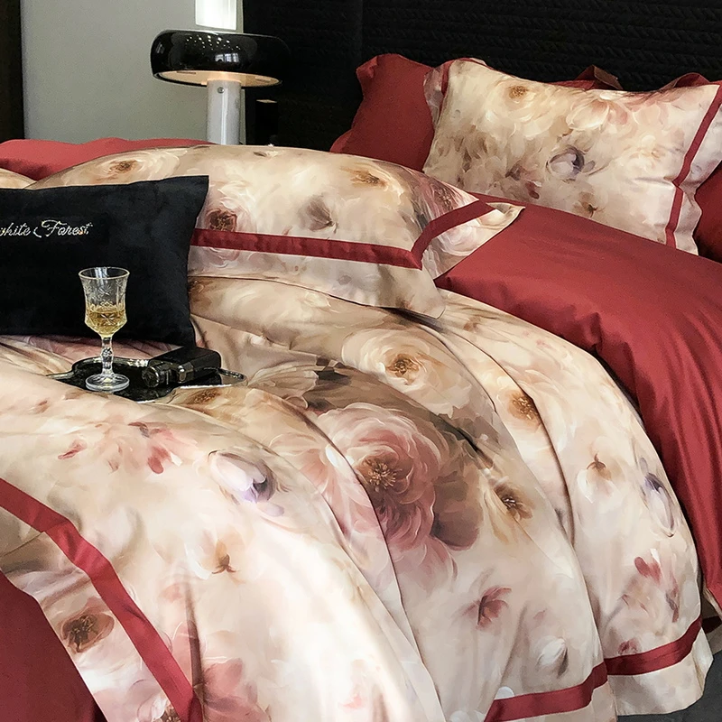 高端轻奢高支长绒棉澳棉数码印花四件套 西棠-红