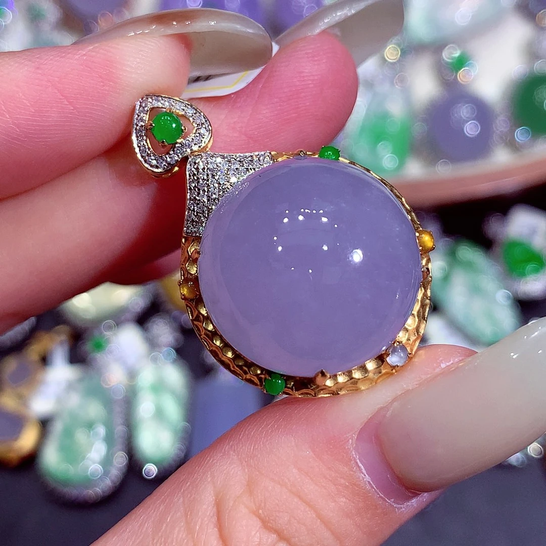 翡翠18K金镶嵌吊坠(不含链)