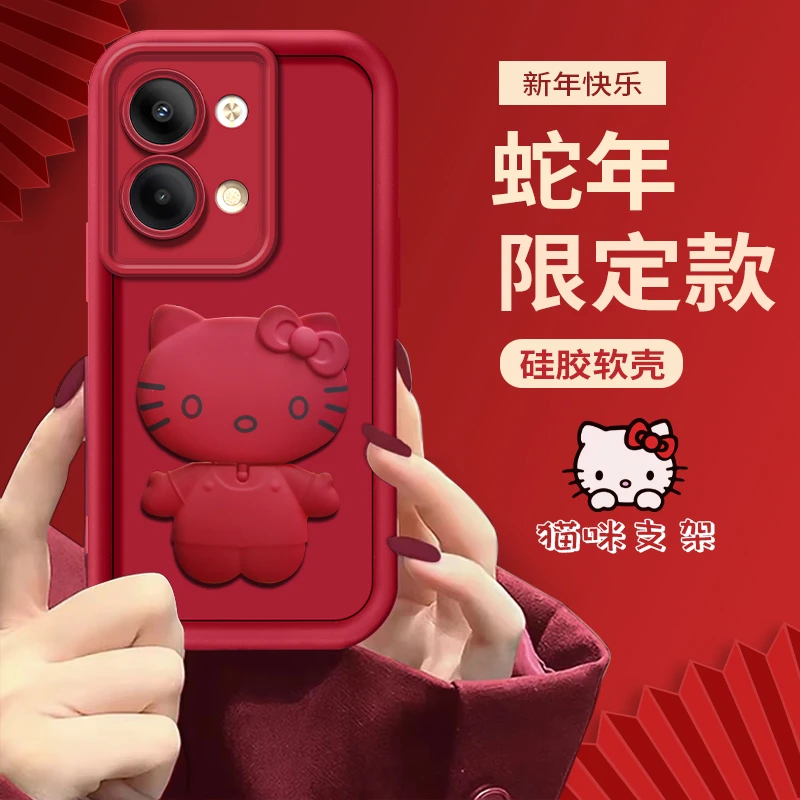 适用于【opporeno9pro】新年可爱猫咪镜子支架手机壳网红创意防摔女