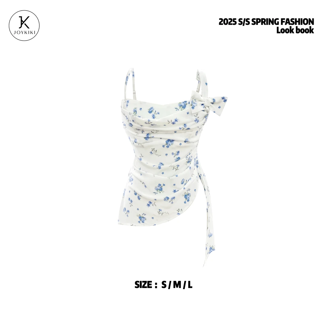 JOYKIKI 金金【小兰花】春季纯欲拼接蝴蝶结设计感上衣J25A270