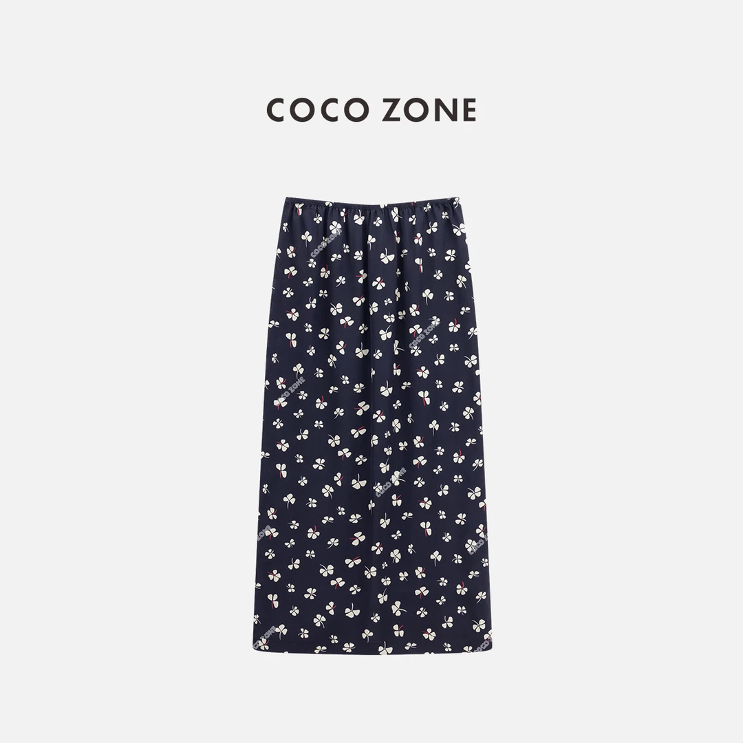 COCO ZONE 刘一一 “西西里”100桑蚕丝碎花松紧腰半身裙CC1C1746