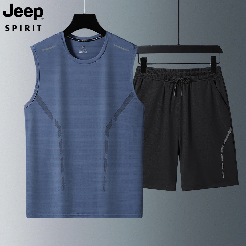 夏季户外休闲男无袖短裤宽松速干排汗上衣训练健身套装加肥男装