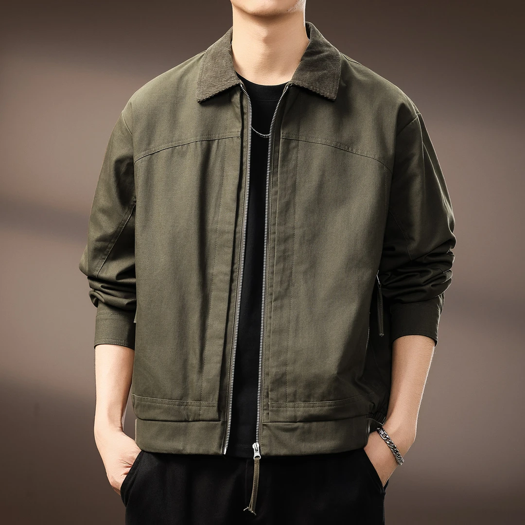 高端美式灯芯绒翻领宽松工装夹克男士秋季潮牌复古街头底特律外套