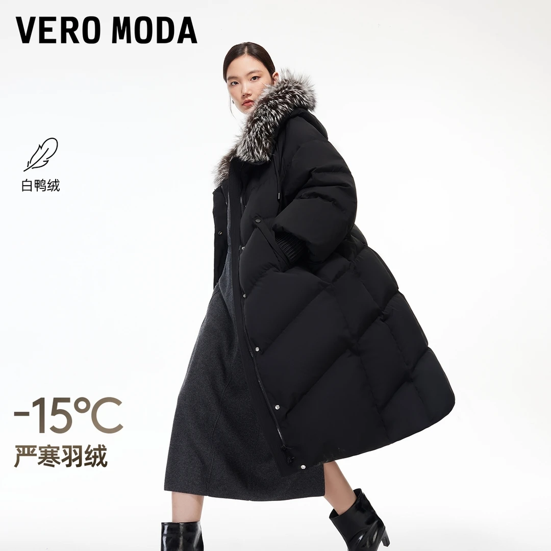 Vero Moda羽绒服2025冬季新款可拆毛领白鸭绒长款外套325412002