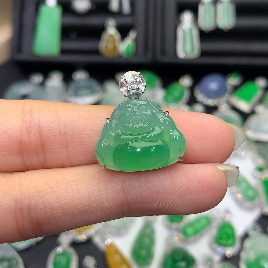 翡翠18K金镶嵌吊坠(不含链)