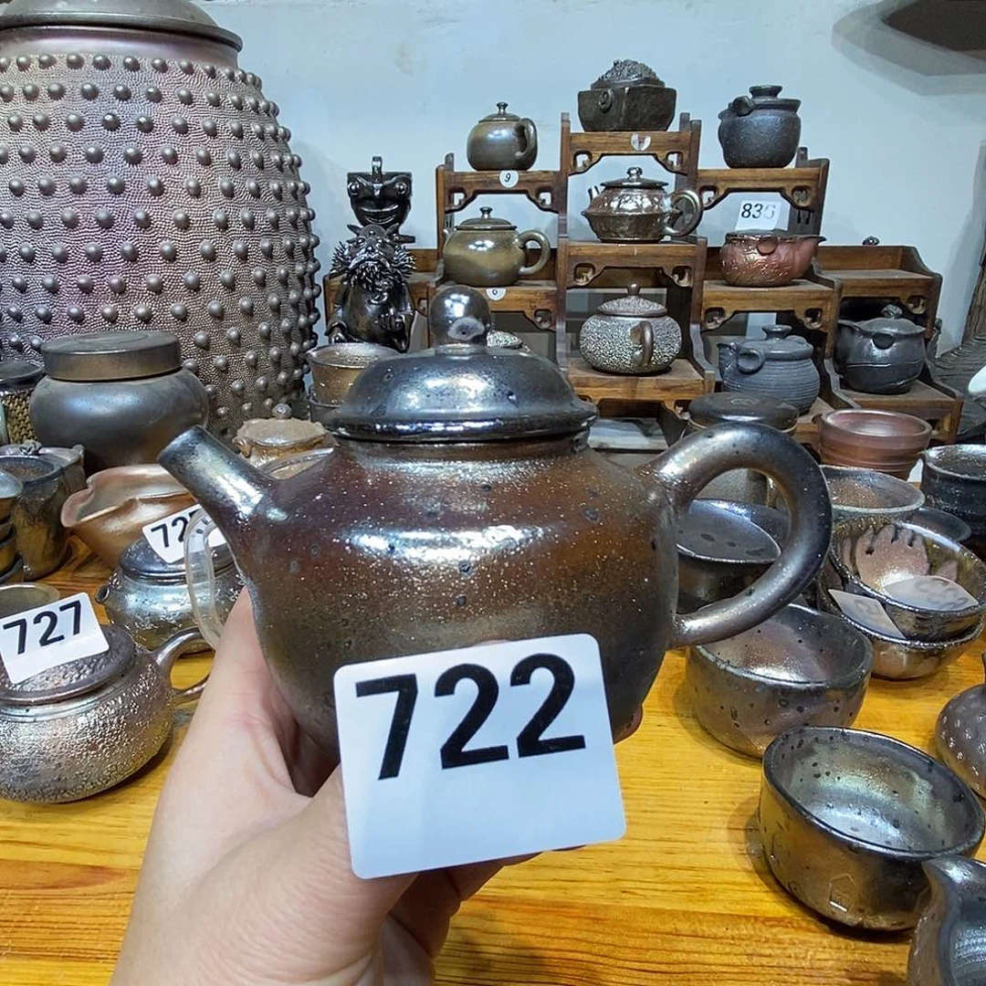 高温柴烧陶泥金壶