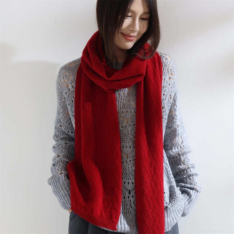 100%纯山羊绒围巾女秋冬保暖加厚针织披肩两用