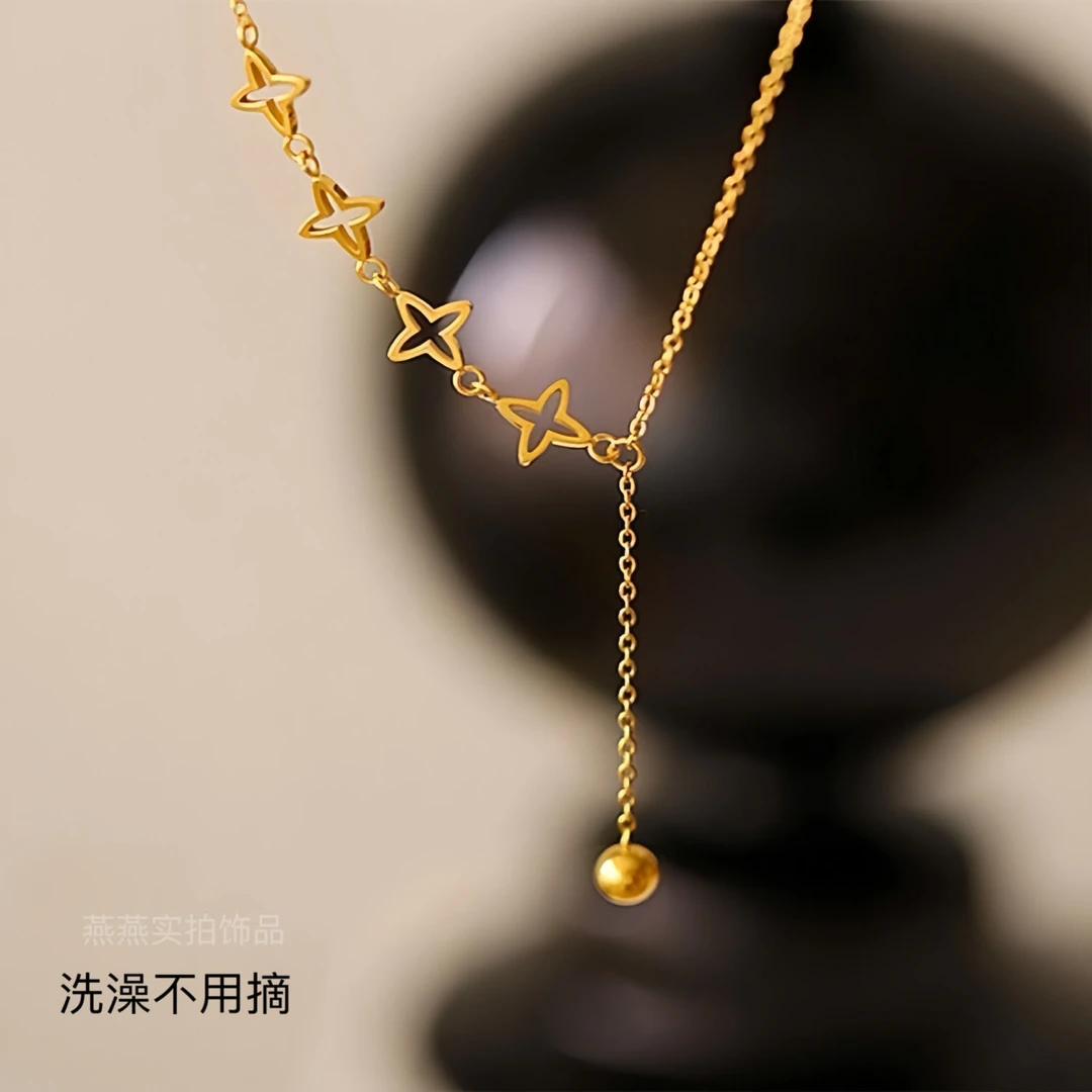 钛钢项链 【洗澡不掉色】燕燕定制星星五角星流苏满天星Y型线条项链