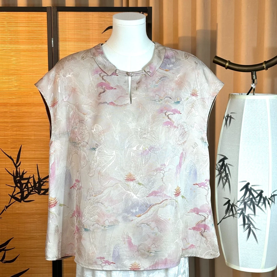 霞衣彩萝3-日常新中式红云纱时尚显瘦宽松优雅气质中式小飞袖上衣