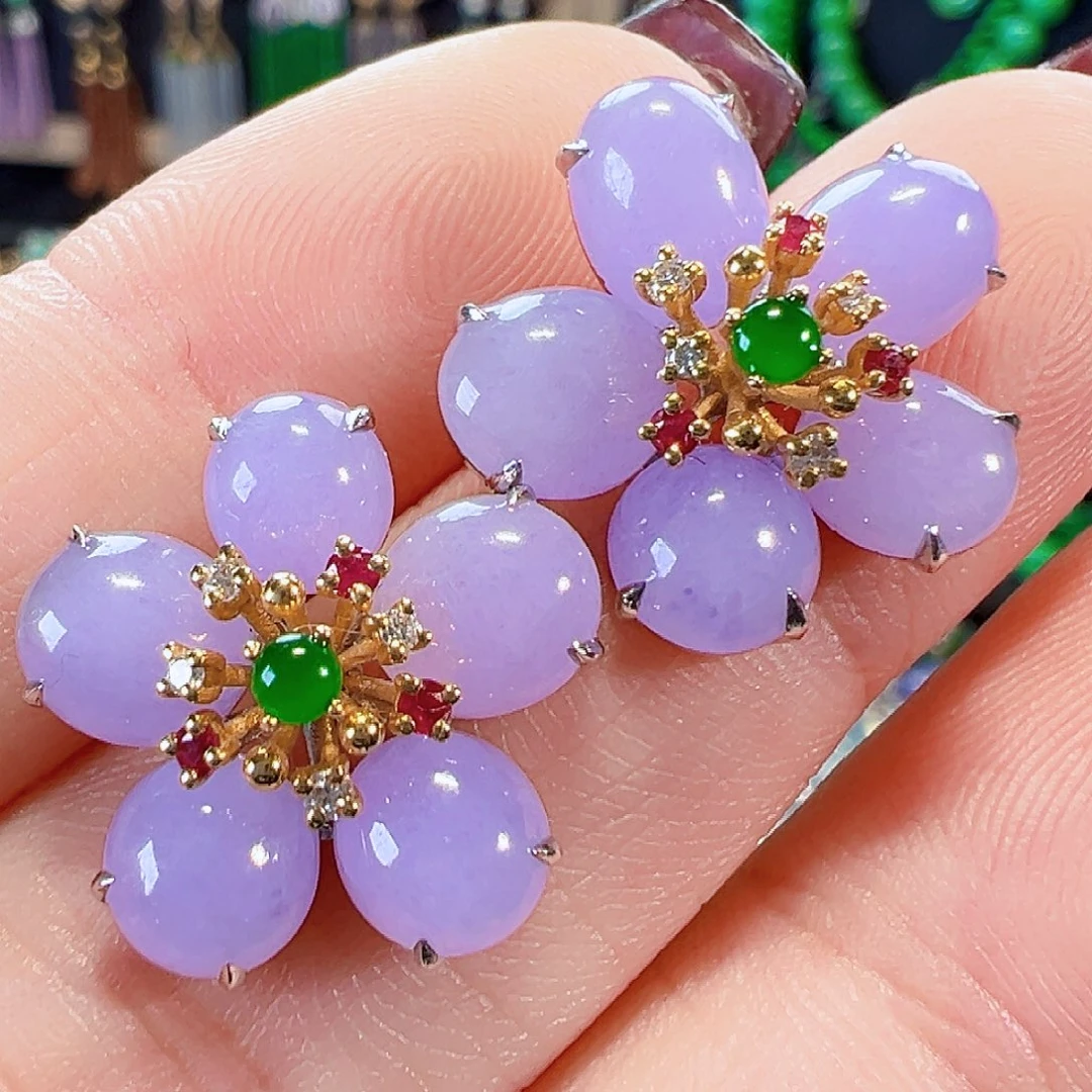 翡翠18K金镶嵌耳饰签收后24小时鉴赏期