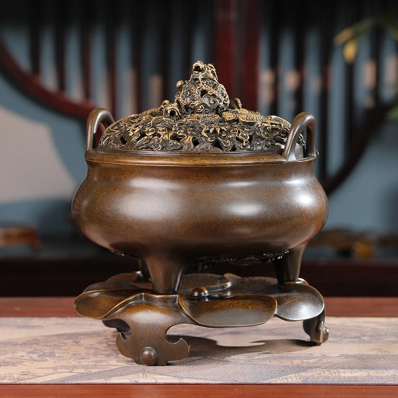 苏工李迎春制大冲耳宣德炉 龙腾熏香炉 龙底宣德炉家用室内摆件